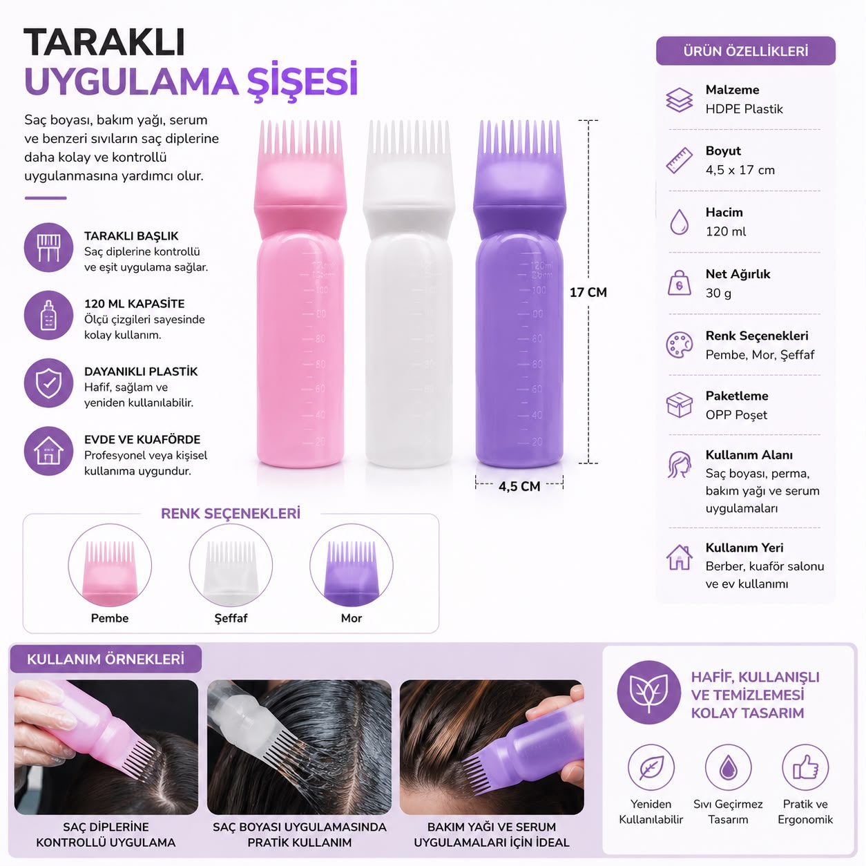 Taraklı Saç Boyası ve Sıvı Uygulama Şişesi