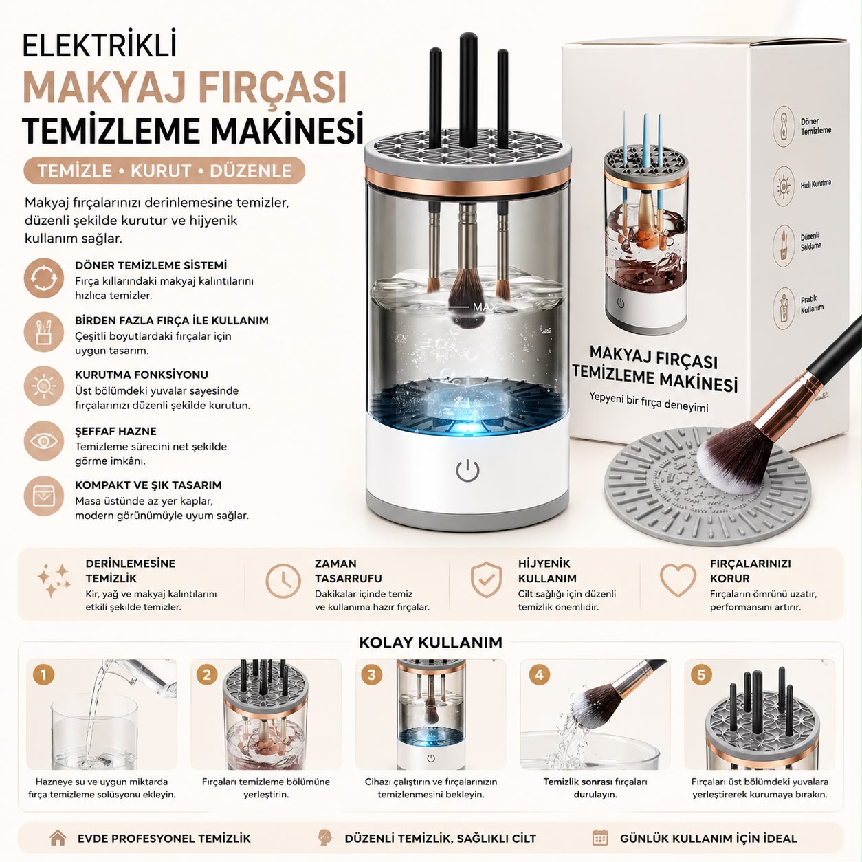 Elektrikli Makyaj Fırçası Temizleme Makinesi