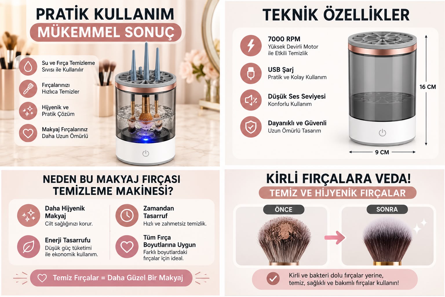 Elektrikli Makyaj Fırçası Temizleme Makinesi